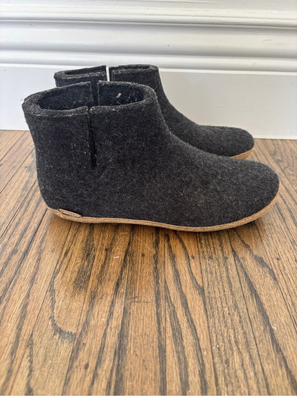 Women's Black Felt Ankle Booties - Minimal Slip-On Style